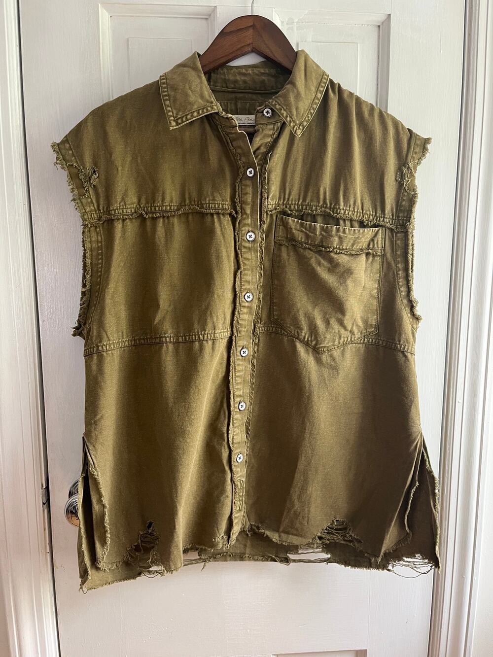 We The Free People Drifter Vest - Olive Green Distressed - Size Small - EUC